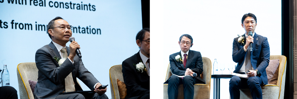 AIテックグループのクルチョーク・ポッパタナチャイCEO（左）、ハドラスホールディングスの小林善幸氏（右）