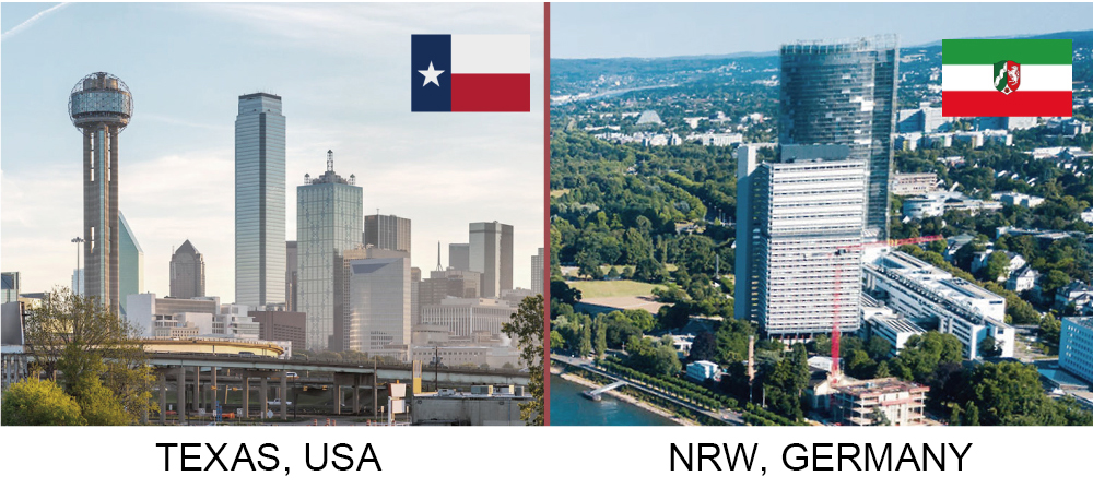 City photos of NRW Germany and Texas USA
