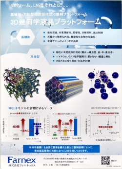 高機能・万能型の次世代DDS製剤「3D幾何学液晶プラットフォーム」について紹介した展示会用パネル。