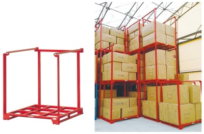 倉庫や工場などで活躍しているスチール製の保管ラック「ネステナー」。強耐久性があり、組み合わせによってスペースを有効活用できる。