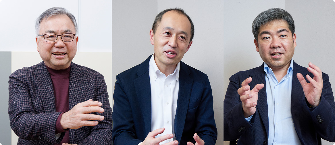 （左から）アルメッド 白尾智明氏、シンセティックゲシュタルト 諸橋大介氏、ピエゾソニック 多田興平氏