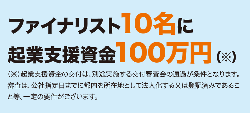 さらに！ファイナリストに起業支援資金100万円を支給