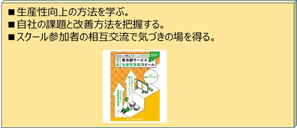 生産性向上のための現場改善推進事業では、東京都サービス生産性革新スクールを開講しています。