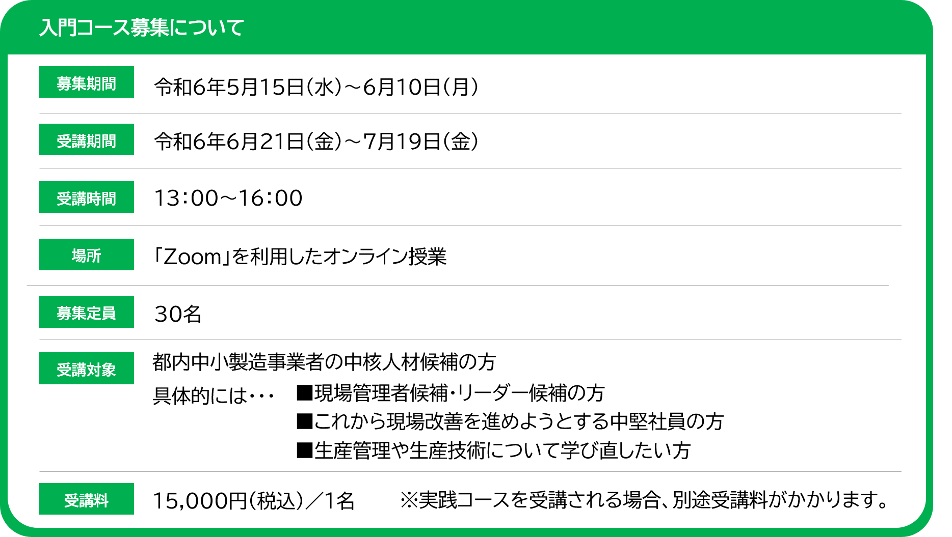 （入門コース）募集概要