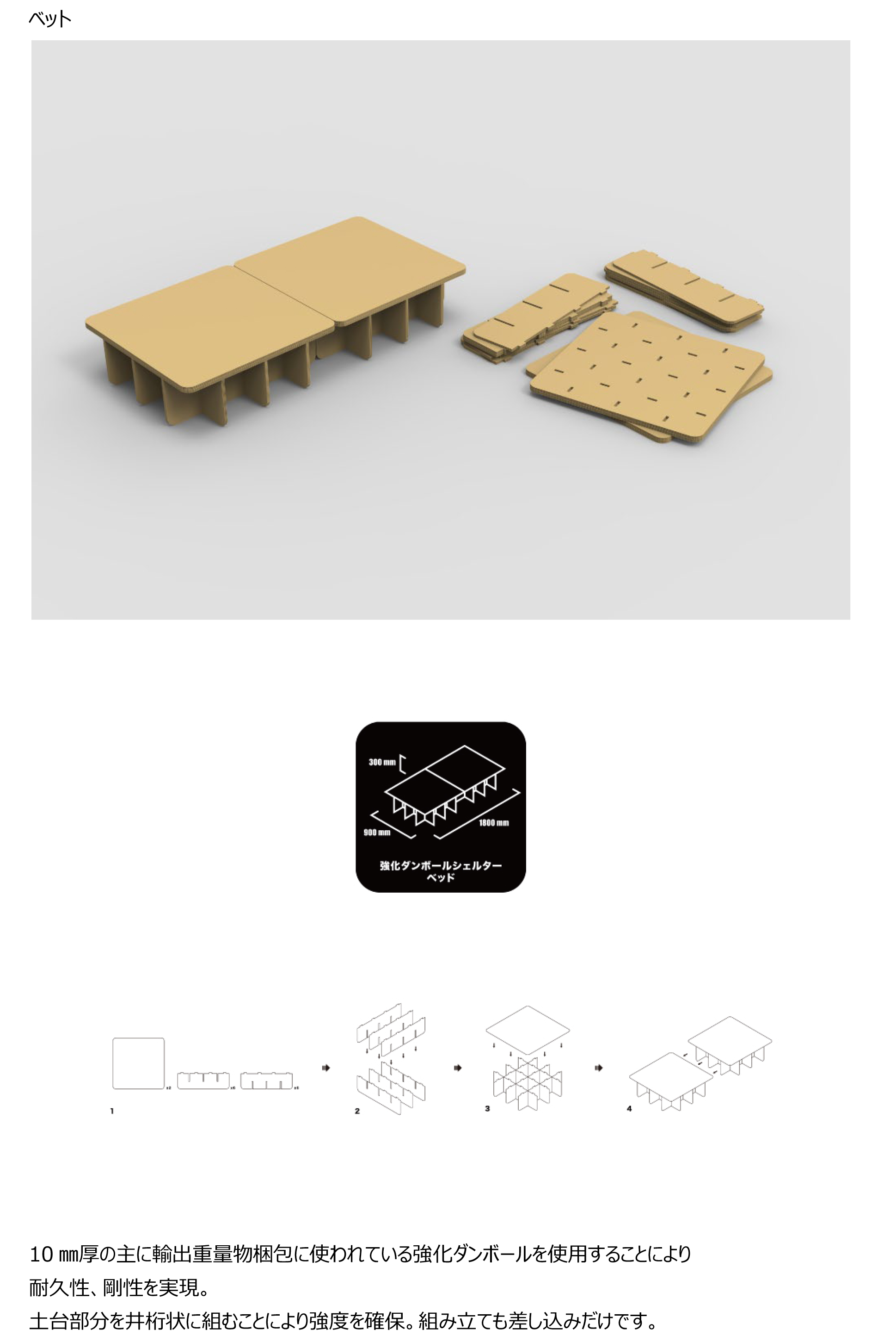 ダンボールシェルターTYPE4　ベッド　スツール　デスク